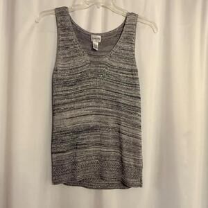 CHICO'S SILVER METALLIC SHINY  STRETCH TANK TOP SIZE 2‎ ( MED) Detailed  hem